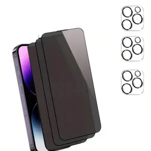 6-In-1 Privacy Screen Protector & Camera Lens Cover Set - Anti-Peep HD Tempered Glass for iPhone 16/15/14/13/12 Series, Full Coverage, Easy Installation (3 Screen + 3 Lens)