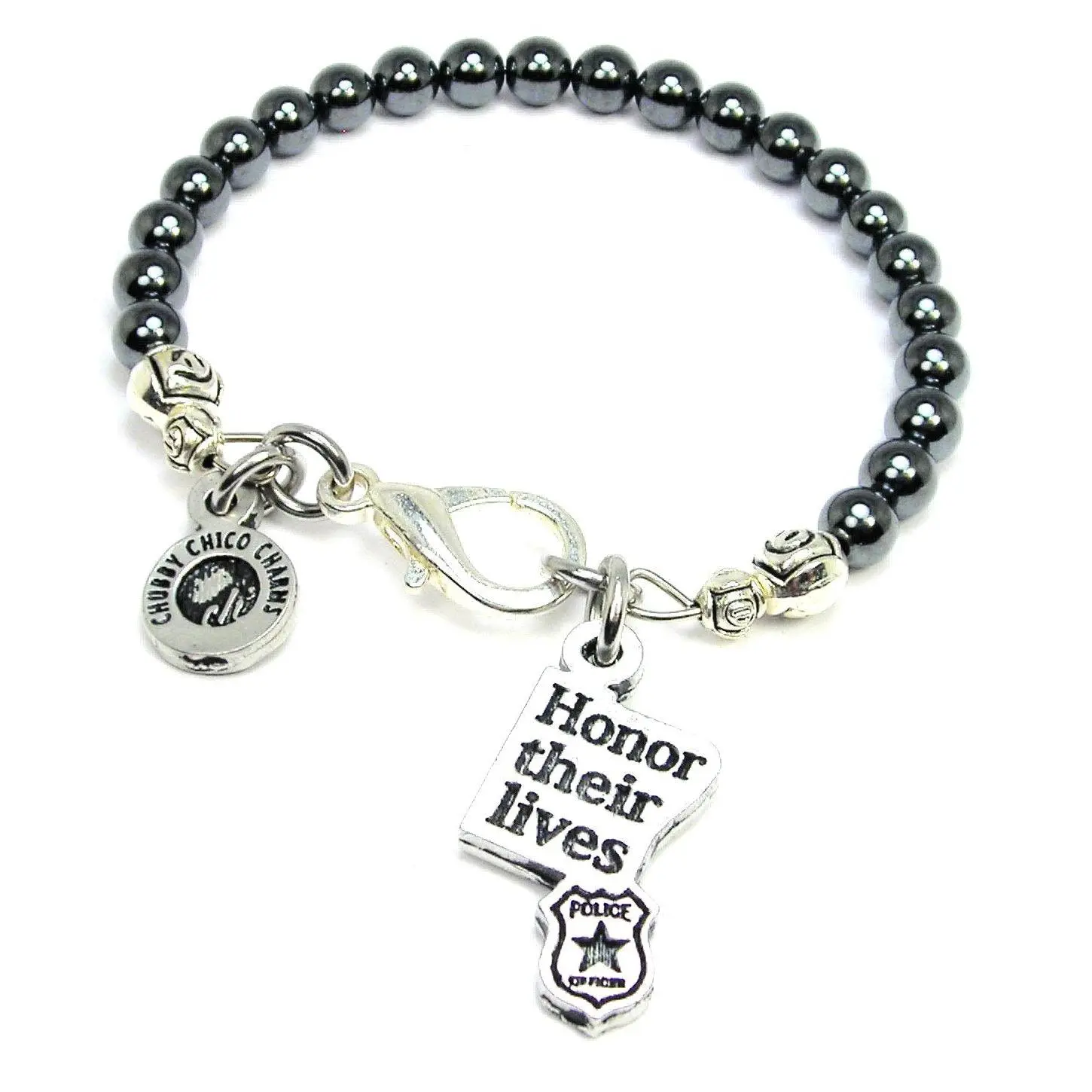 Honor Their Lives With Police Badge Hematite Glass Bracelet