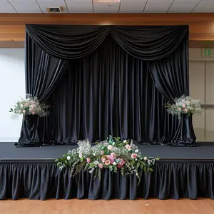 Portable Stage Skirt Black Polyester Platform Skirting Cloth for Events, Performances & Wedding Staging - 24"x20ft