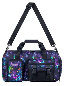 Butterfly Lover Duffle Bag with Glowing Butterfly Graphic, Water Resistant Travel Shoulder Bag, Preppy Style for All Seasons
