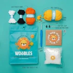 Handmade Woobles Knitting Dolls Cartoon Animals Kit with Needles and Yarn for Party Gifts DIY Fun Craft