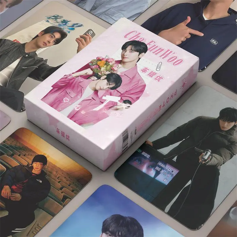 50Pcs/Set Kpop Cha EunWoo Laser Print Paper Lomo Cards, 86x57mm Korean Star Mini Postcards, HD Photocards for Fans Collection, Home Decor Accessory