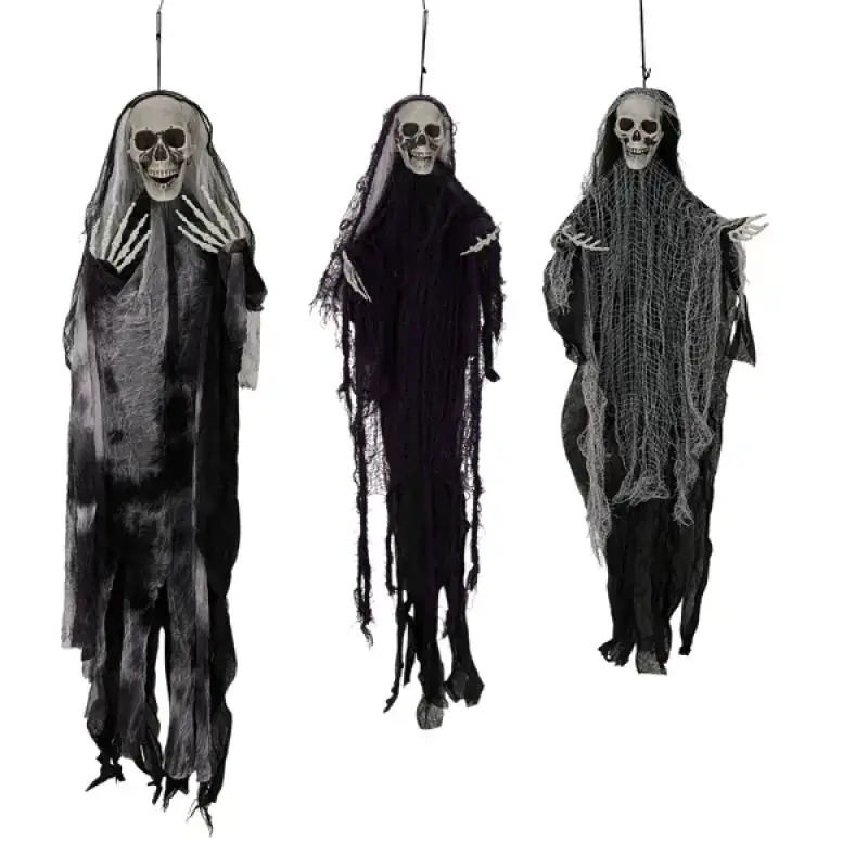 3 Piece Halloween Hanging Skeleton Ghosts, Grim Reaper Decorations, Spooky Halloween Yard Decor, Outdoor Hanging Decorations for Porch & Party