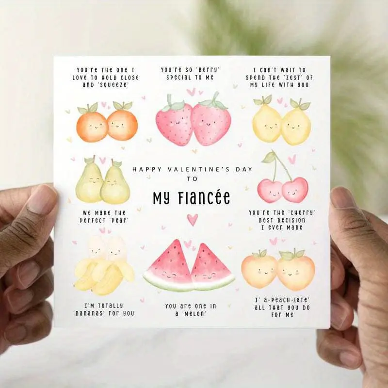 1pc Fruit Fiancée Valentines Day Card - Valentine's Day Card For Fiancée - Romantic Card For Fiancée - Fruit Puns Valentines Card