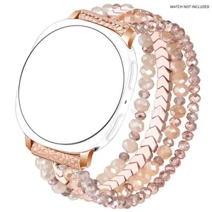Beaded strap for Samsung Galaxy Watch 8 40mm 44mm/8 Classic 46mm women's fashion strap, handmade fashionable elastic crystal bead bracelet strap for Samsung Galaxy Watch 8 Classic strap 46mm/8 44mm 40mm Smart Watch Straps