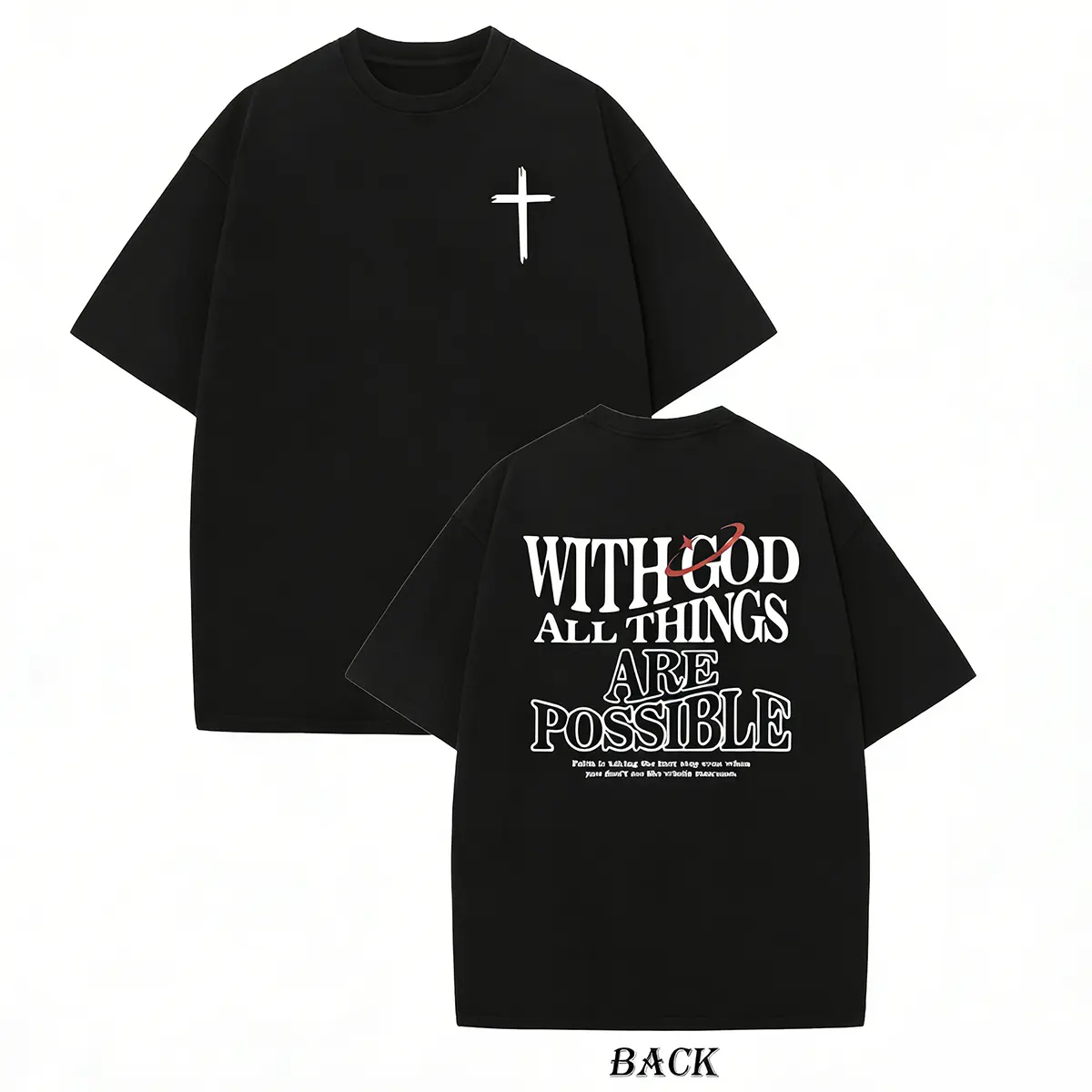 Men's Vintage Washed Cotton T-Shirt - Double-sided print of "With God, anything is possible" and a cross pattern, loose fit with a hip-hop street style, round neck and short sleeves, casual T-shirt suitable for everyday wear,,Neck Rag,shirt uni,a,,playful