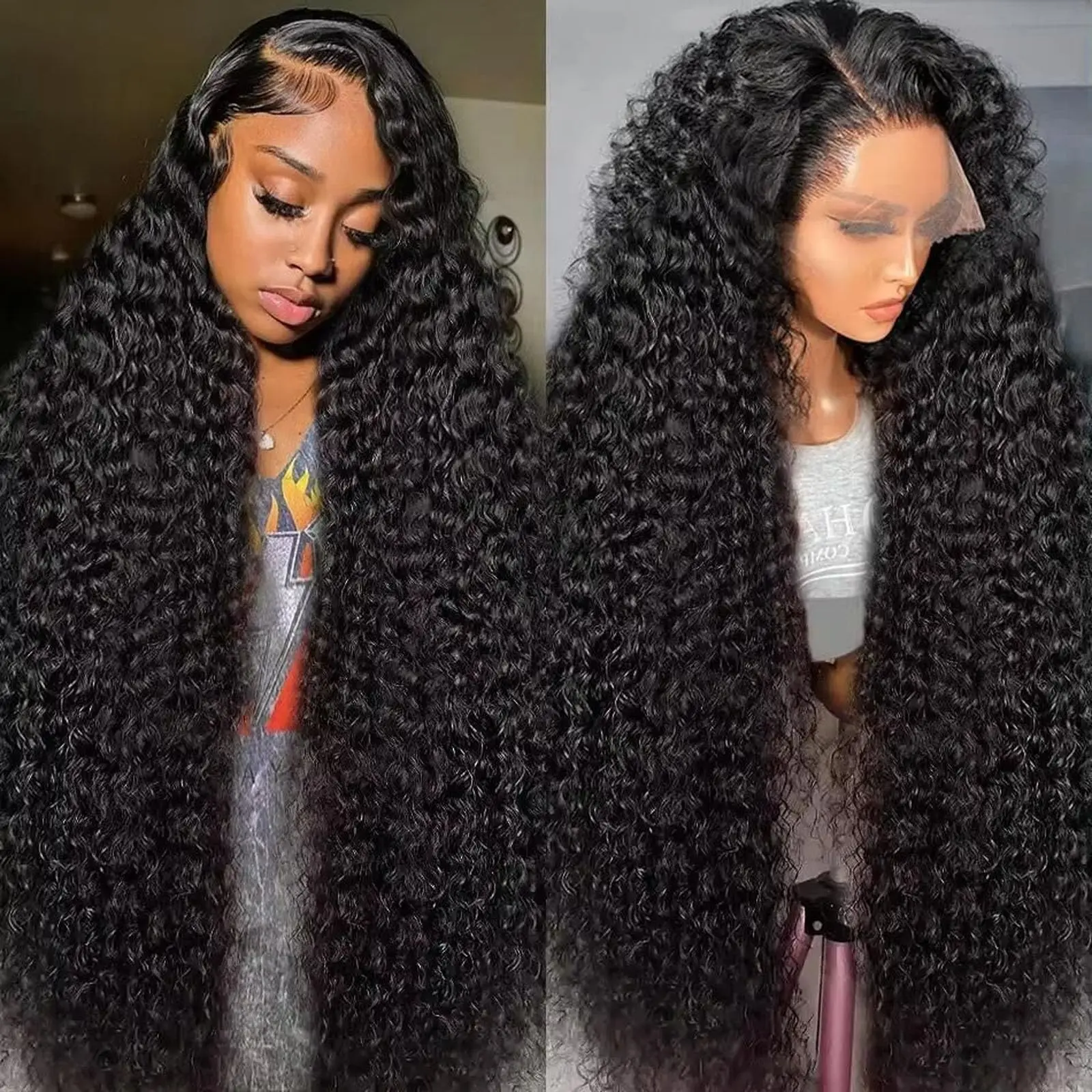 13X6 Lace Wig Kinky Curly Human Hair Wigs 180 Density Pre Plucked Human Hair Kinky Curly Wig for Women 13X4 Lace Frontal Wigs Deep Curly With Baby Hair