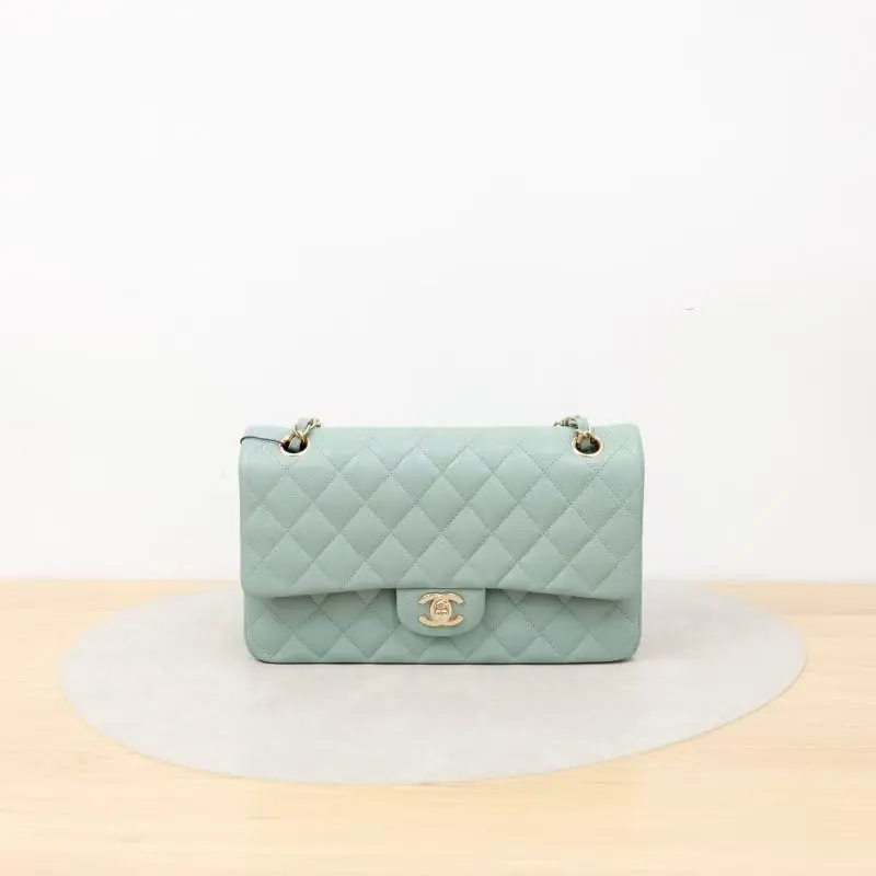 Pre-owned CHANEL Caviar Crossbody Bags Classic Double Flap Medium Blue