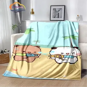 Cartoon Print Bear and Pa Blanket Cute Bubu Dudu Series Kids Warm Flannel Soft Comfortable Home Bed