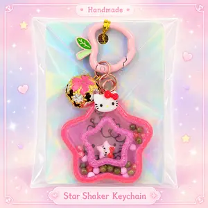 Pink Star Resin Shaker Keychain Handmade Cute Bag Charm