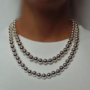 10mm Silver Kris Bead Necklace