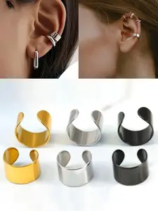 Minimalist Hip Hop Stainless Steel Non-Pierced Ear Clips, No Ear Piercing Required, Cartilage Earrings for Men and Women, Casual Attire