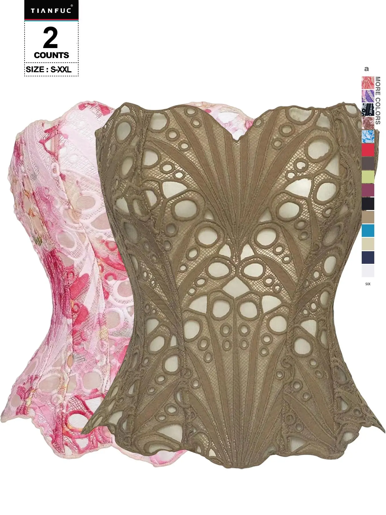 TIANFUC Women's Random Pattern Lace Up Shapewear Tube Top, Elegant Contrast Lace Corset Top, Tummy Control Shapewear for Women, Compression Waist Shaper