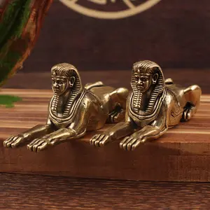 Egyptian Lion Head Brass Figurine, Small Vintage Brass Statue, Sculpture, Ancient Egyptian Design, Home Decor Ornament, Collectible Art Piece