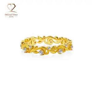 Delzzad Golden Vine Eternity Ring Floral Band Engagement Ring Synthetic Moissanite Band Ring Jewelry  Band Perfect Birthday Engagement Wedding Anniversary Christmas Gift