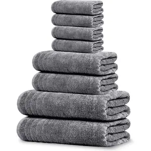 Pack of 8 Towels Set - 2 Extra Large Bath, 2 Hand, 4 Washcloths - 100% Cotton, Lightweight Quick-Dry, Super Absorbent, Perfect for Bathroom, Dark Grey