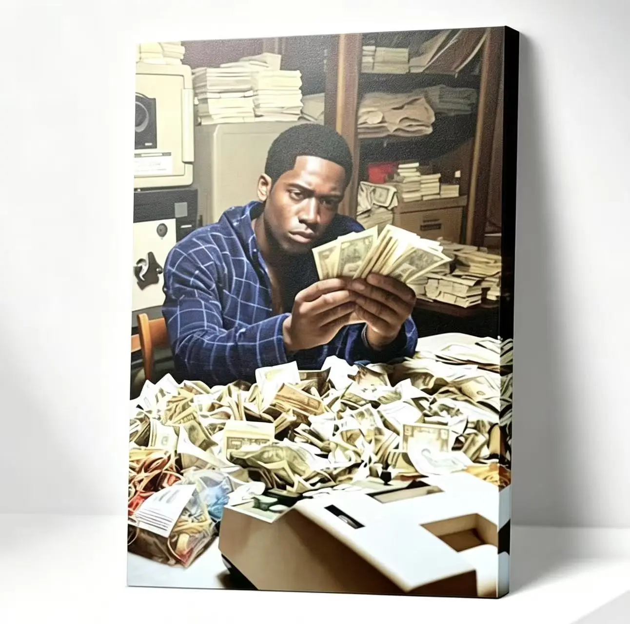 Anklin Saint Snowfall Money-Themed Framed Canvas Wall Art - 1-Piece Print, Ideal for Living Room and Bedroom Home Decor Posters & Prints
