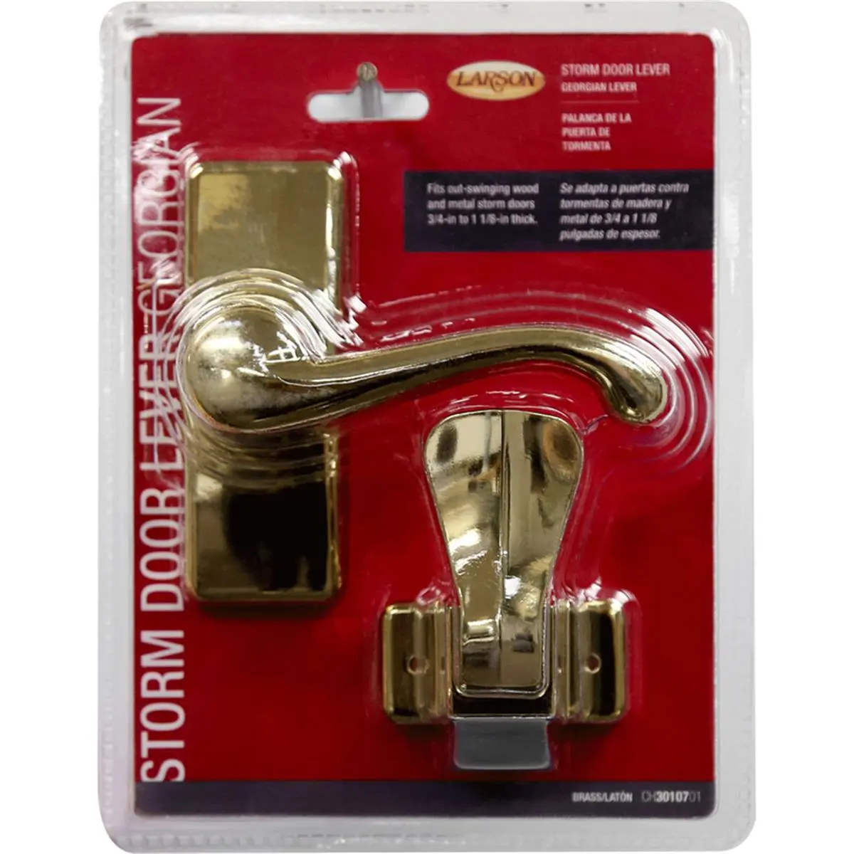 Larson Georgian Bright Brass Storm Door Lever - Exterior Door Handle, Inside Handle for Home Improvement Building Supplies, Door Locks, Exterior Doors