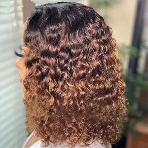 Women'S Deep Curly Lace Front Wigs Blonde Natural Wigs Women'S Short Curly Hair Mixed with Golden Small Curly Hair Black Brown (BK2) Dempiire