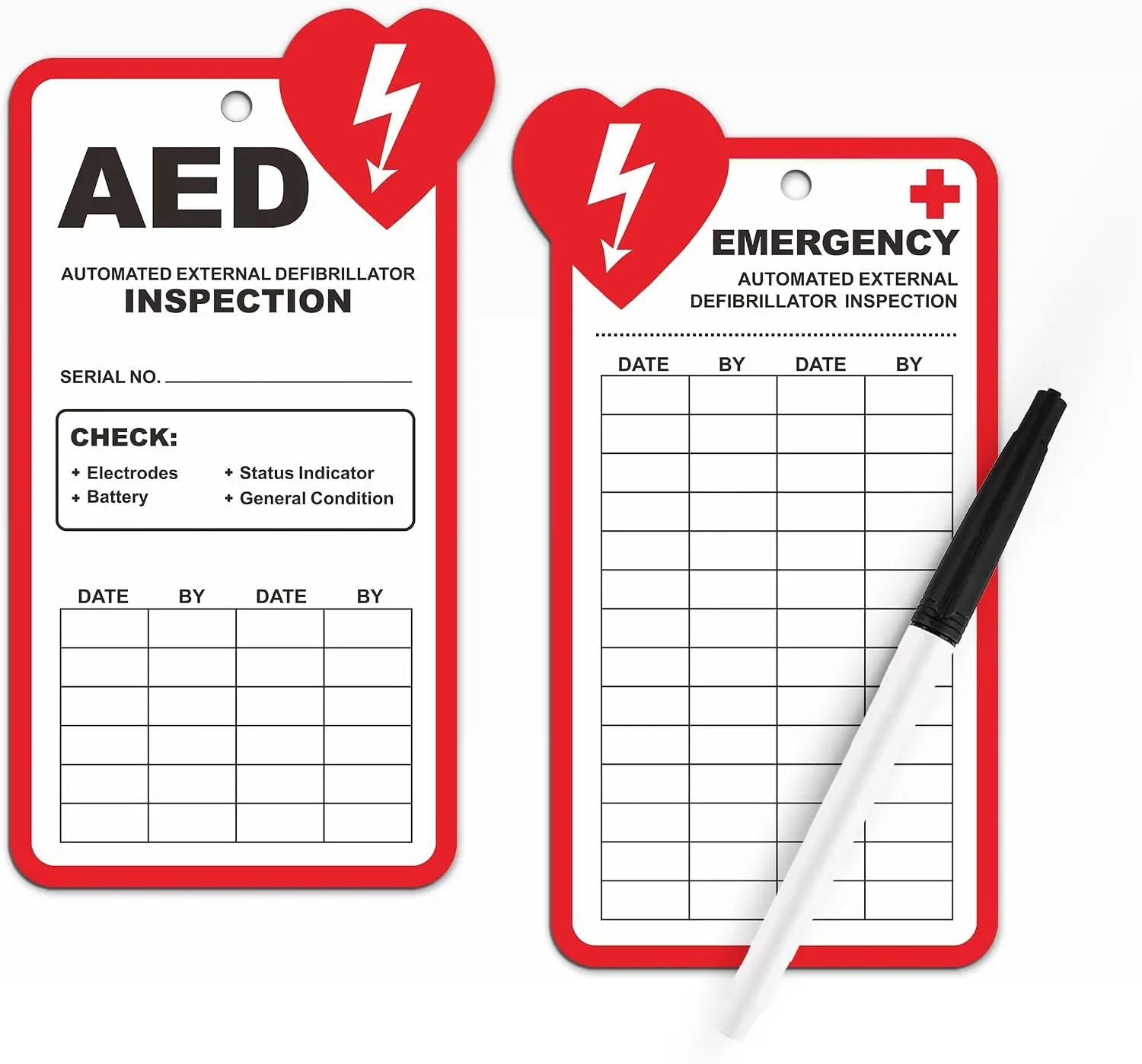 AED Inspection Tags, Monthly Inspection Tags for AED Maintenance, 10 Pack AED Annual Inspection Record Tags with Zip Ties, Plastic Waterproof Aed Cards