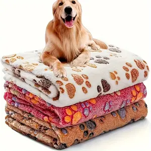 Luciphia 3 Pcs Coral Fleece Pet Blankets for Dogs & Cats - Soft Polyester Fiber, Machine Washable, Stain Resistant with Paw Print Design - Versatile for Small to Large Breeds