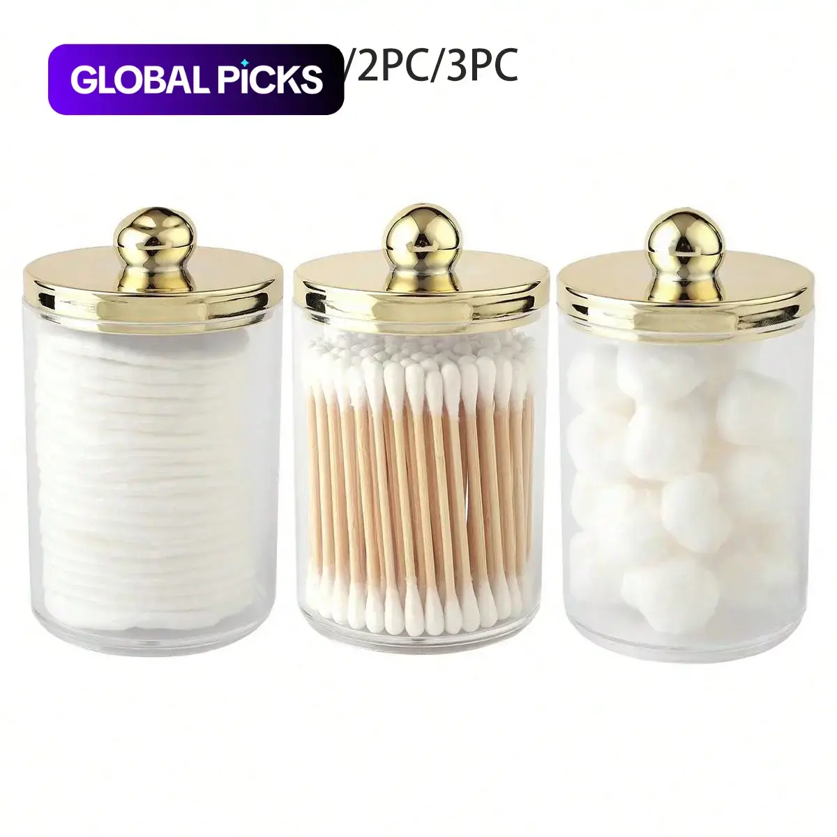 1/2/3 Counts Swab and Cotton Ball Pad Holder, Plastic Storage Container with Lid, Clear 10 oz Q-Tip Apothecary Jar, Bathroom Containers Dispenser, Storage Bottles #GLOBAL PICKS