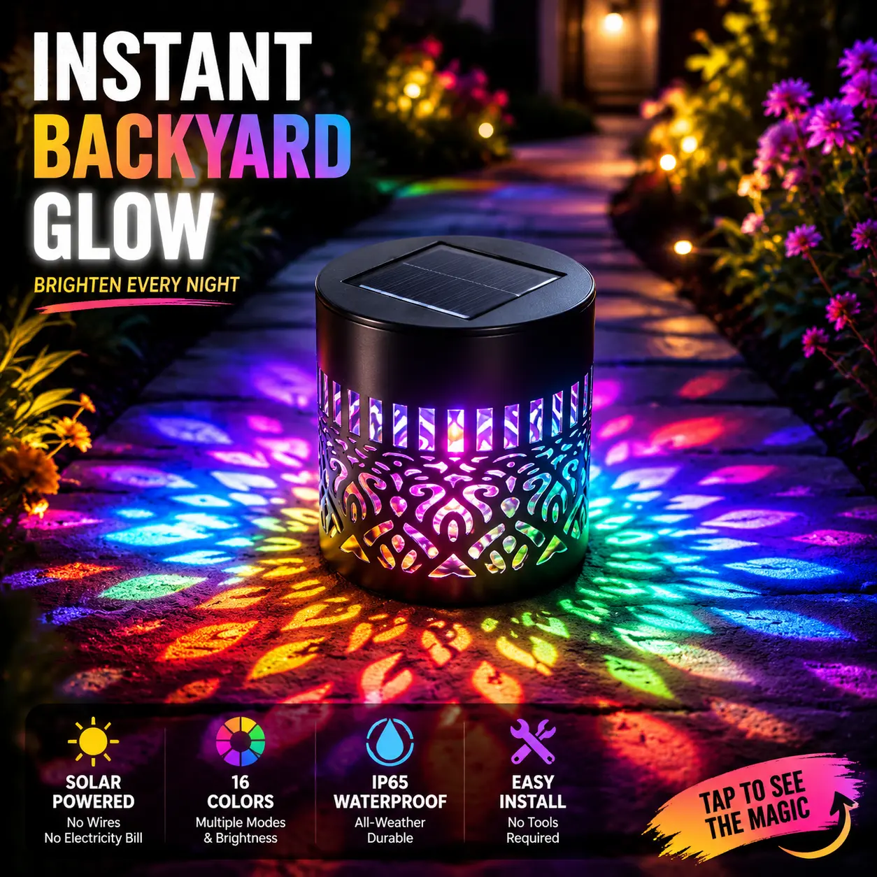 Solar Mandala Projector Fence Lights Waterproof Metal Outdoor Solar Lights for Garden Patio Courtyard Backyard Decorative Wall Lighting