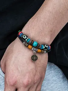 Vintage Coin Charm Decor Bracelet, Boho Style Imitation Turquoise Multi-layer Braided Stackable Bracelet for Women & Men, Trendy All-match & Exquisite Jewelry for Birthday Gift, Beaded Bracelet