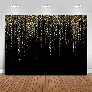 7x5 FT Black and Gold Bokeh Party Backdrop Photo Black and Gold Glitter Bokeh Sequin Spots Birthday Anniversary Photography Background Golden Sparkle Banner Photo Baby Bath Decoration