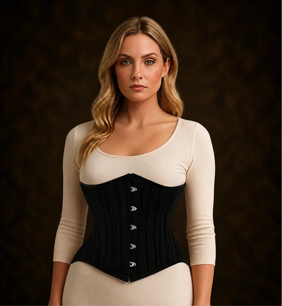 Black Cotton Steel Boned Waist Training Corset Black Cotton Steel Boned Waist Training Corset