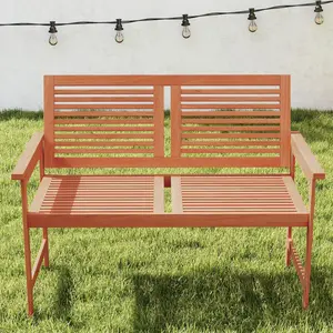 COSTWAY - Outdoor Wooden Bench 2-Person Patio Bench with Slatted Backrest and Seat