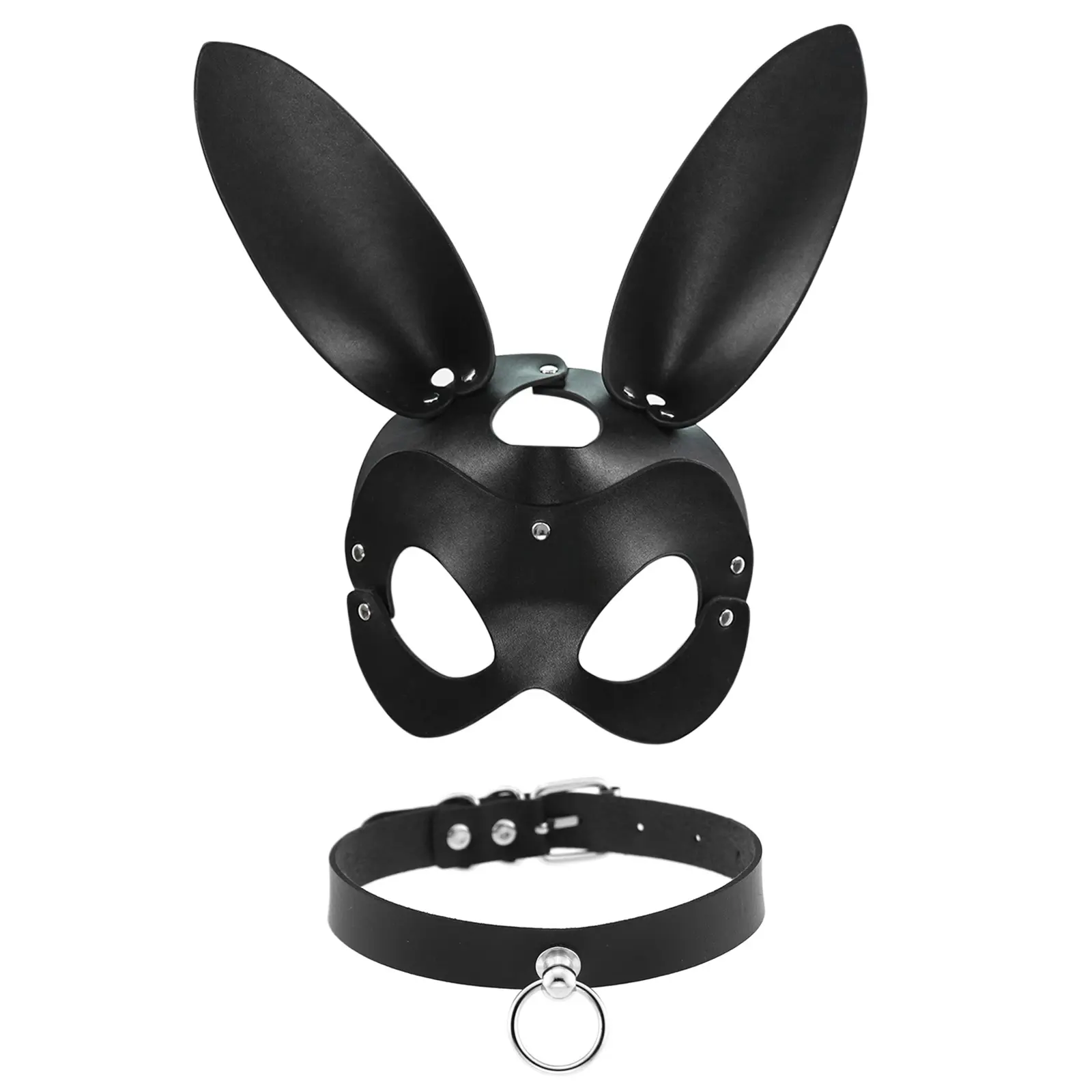 OIDEA Women's Adjustable PU Leather Rabbit Cool Mask & Choker Set - Smooth Soft Novelty Masquerade Accessory, Ideal Gift for Adults, Bffs for Festive Occasions