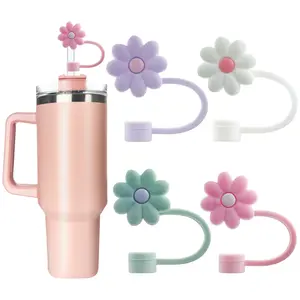 Velaco 4 Pcs 0.4in/10mm Diameter Silicone Straw Covers Cap Compatible with Stanley 20 30&40 Oz Cup, Straw Toppers for Stanley 40 Oz Tumbler with Handle, Dust-Proof Straw Caps for Water Bottle