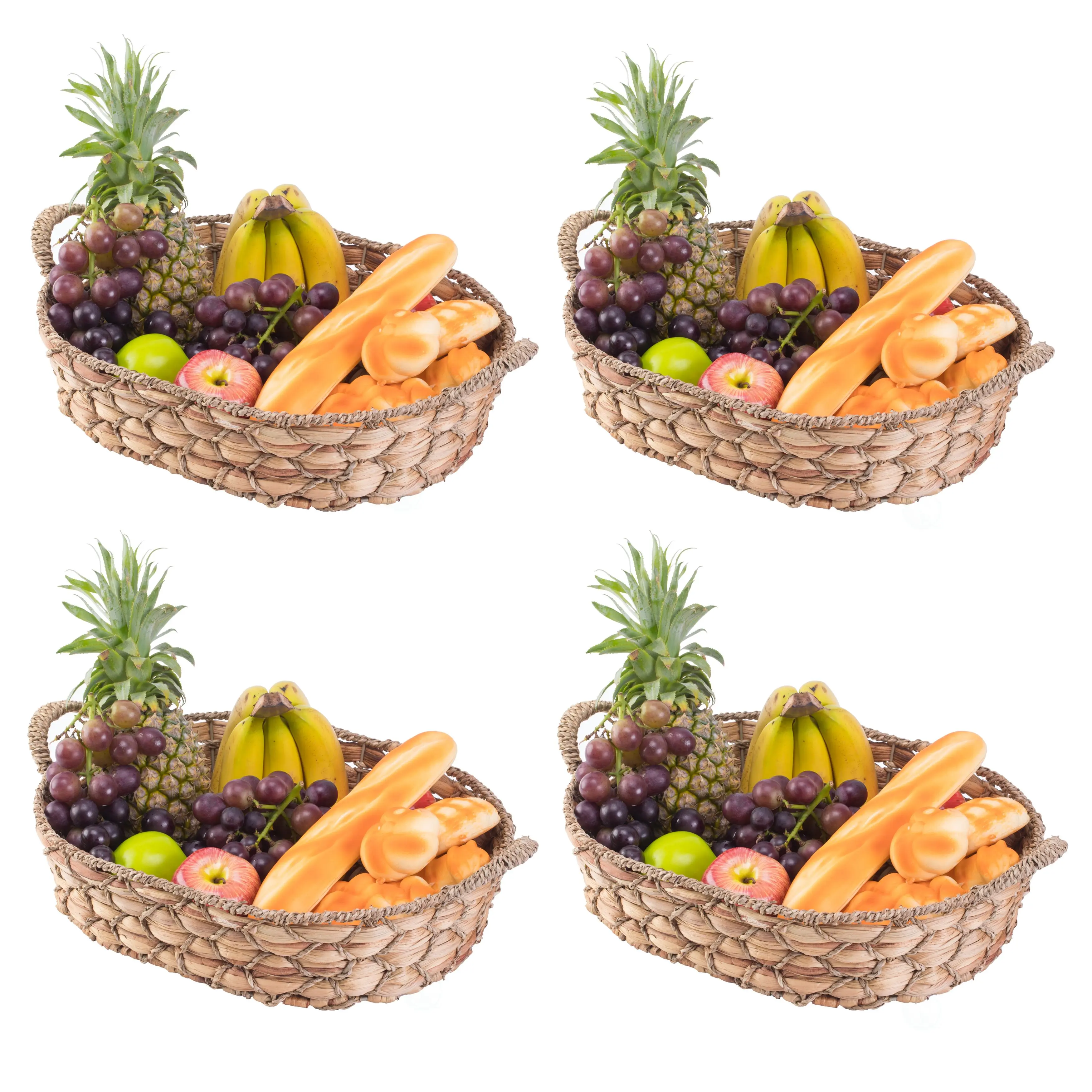 Vintiquewise 4-Piece Durable Seagrass Wicker Fruit & Bread Basket Set with Handles, 5.25x19.5x12.5in Brown Rustic Kitchen Basket Tray - Fruit Organizer Food Storage, Food Storage Solutions, Room Decor, Food Display