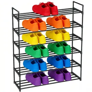 6 Tier Shoe Rack for Closet Shoe Organizer, Long Shoe Shelf Storage for Shoe and Boot Stackable Free Standing Shoe Rack for Entryway, Garage, Small Spaces, Dorm, Black