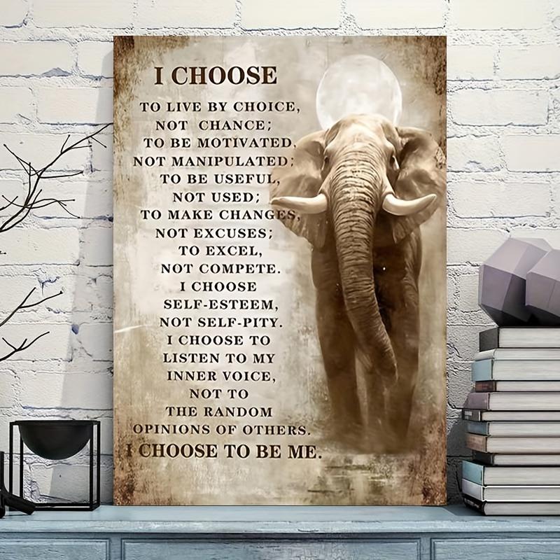 Elephant Canvas Wall Art Inspirational Quote Rustic Framed Home Office Decor