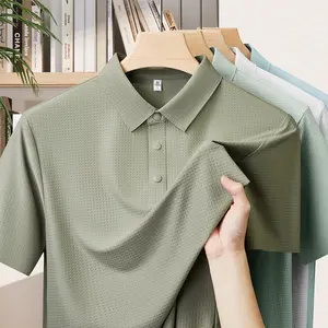 Men’s 10A antibacterial cooling polo shirt, wrinkle-free no-iron pineapple jacquard quick-dry breathable casual golf T-shirt