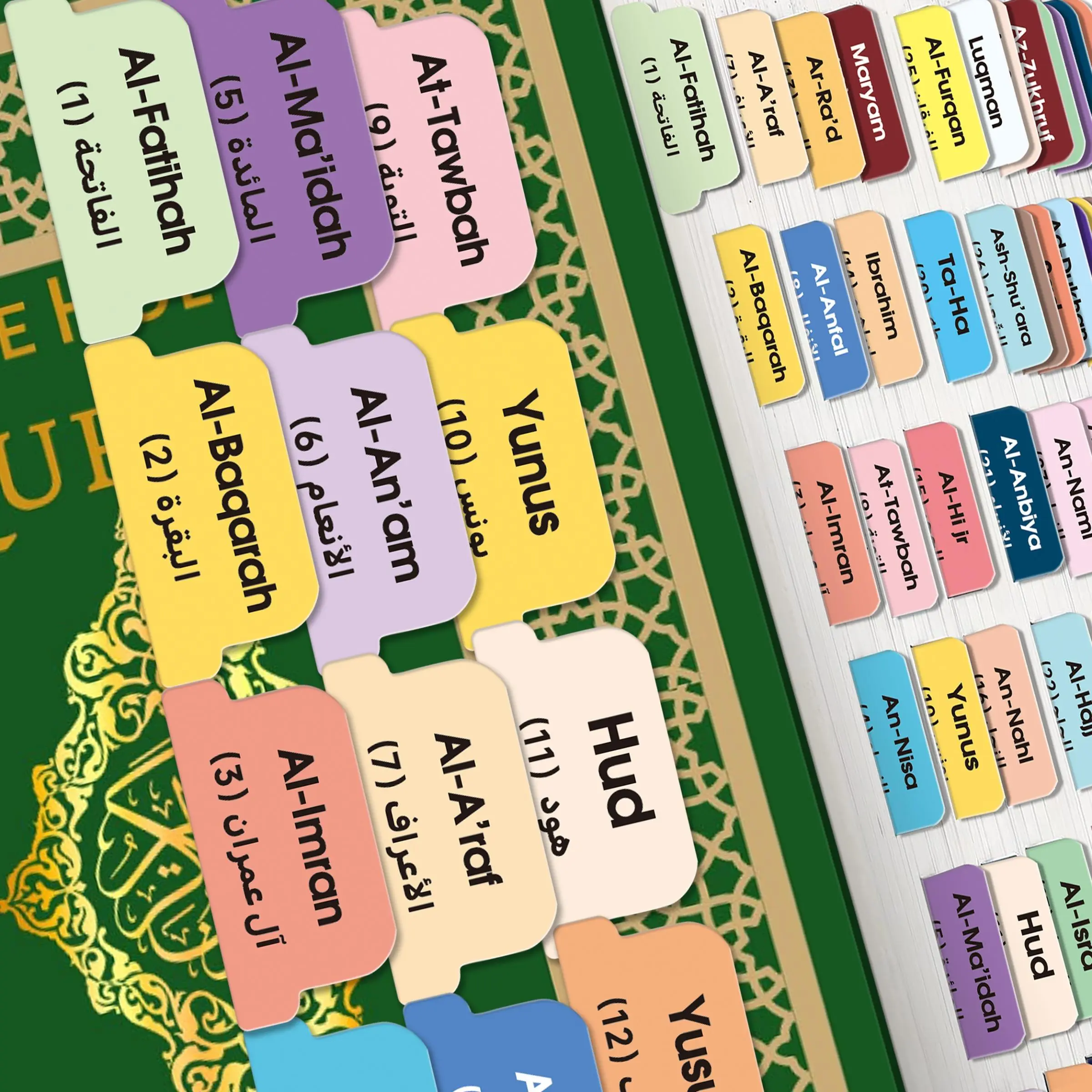 125 Quran Chapter Tabs in English & Arabic-114 Surah Sticky Labels&11 Blank Tabs, Colorful Islamic Study Accessories for Quran Book Journaling, Perfect Ramadan Gift, Holy Book Study Accessories Aid, Index Tabs