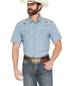 Cody James Men's Men'S Tucson Embroidered Denim Short Sleeve Snap Western - Cjsu26w7-Ltw