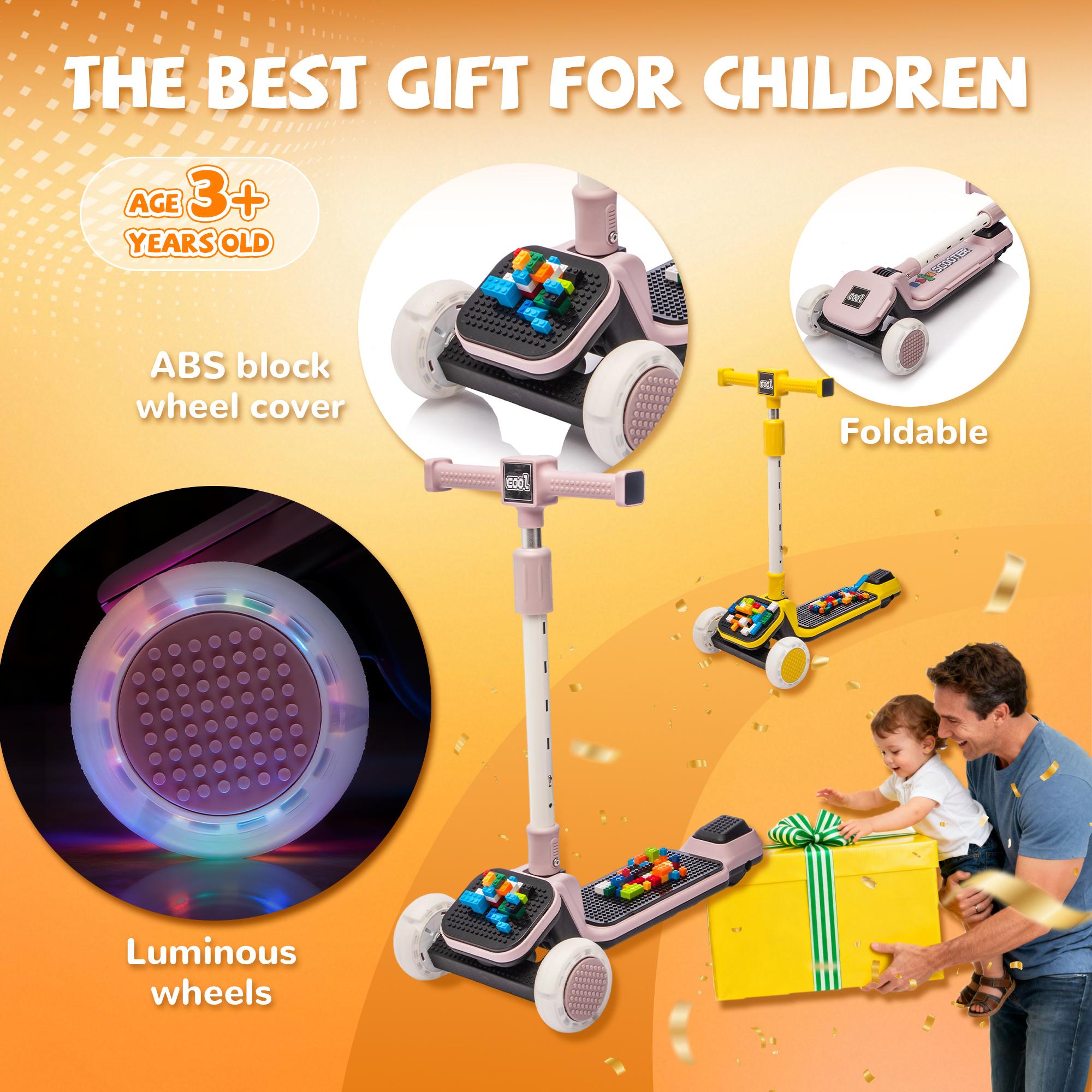 outdoor kids stuff, Kids Building Block Scooter | 3 Wheel Flash Glider for 3-8Year