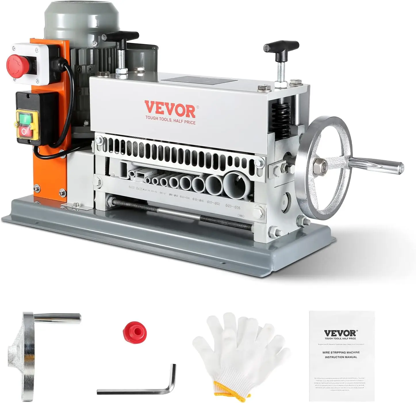 VEVOR Electric Wire Stripping Machine, 0.06''-1.42'' Automatic Wire Stripper Machine, 370 W, 88 ft/min Wire Stripper with An Extra Manual Crank, 11 Channels Electric Wire Stripper, Copper Stripper