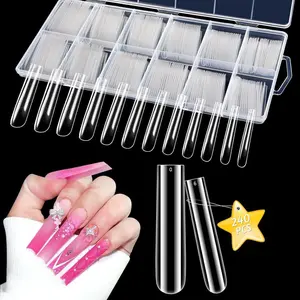 3XL Clear Full Cover Nail Tips for Acrylic Nails Professional, 240PCS Extra Long Tapered Square, 12 Sizes Straight Press On Gel Nail Tips for Nail Salons Home DIY