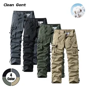 Clean Gent men’s casual solid-color cargo pants, practical flap design with multiple pockets, drawstring, zipper, and button closure, made from soft, skin-friendly, comfortable, breathable cotton fabric—ideal for everyday commuting outfits and a Father’s