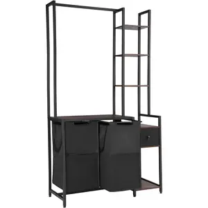 VEVOR 6 Tiers Laundry Sorter with Rack, Tall Laundry Hamper with Shelves and Drawers, 2 Section Freestanding Hanging Rack Storage with 600D Oxford Cloth Bags and Ladder Shelves for Dirty Clothes