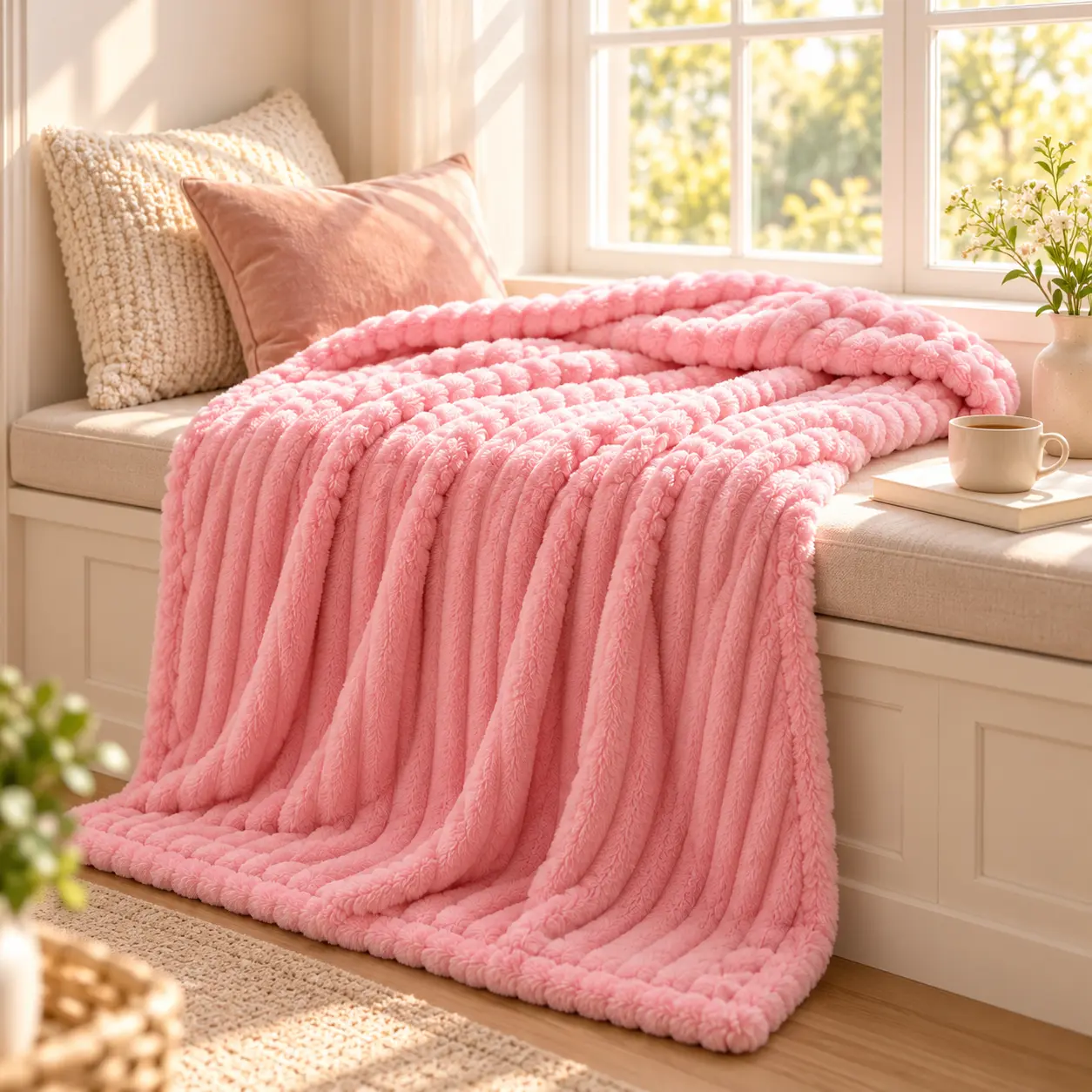【SNOOZTEX】-King/91*100inch- Size Cozy Fleece BLANKET, Ultra-Soft Ribbed Flannel Throw with Classic Stripe Texture, Lightweight Plush Cover for Bed, Couch & Sofa, All-Season Comfort Home Bedding
