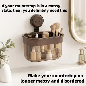 No-Drill Wall-Mounted Suction-Cup Storage Box, Flexible Removable Organizer with Drainage Holes, Ideal for Small Item Storage in Bathrooms, Home Supplies Shower Organiser