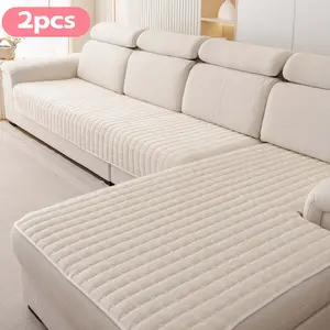 2PCS Quilted Sofa Cover Set, Thick Non-Slip Couch Seat Pads, Soft Washable Sofa Mat Protector, Pet-Friendly Anti-Scratch Furniture Cover for Sectional Sofa, L-Shaped Couch, Loveseat & 3-Seater, Modern Living Room Decor