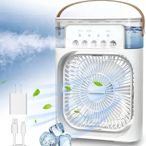 CRYVENTA Portable Air Cooler Fan with Ice & Mist USB Mini AC 3 Speeds 7 Color LED Quiet Cooling for Bedroom Desk Travel Outdoor Use