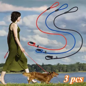 3PCS Strong Training Dog Leash Slip Lead Dog, Strong Nylon Rope Leash, Training Leash for Large Medium and Small Dogs, One Black, One Red, and One Blue