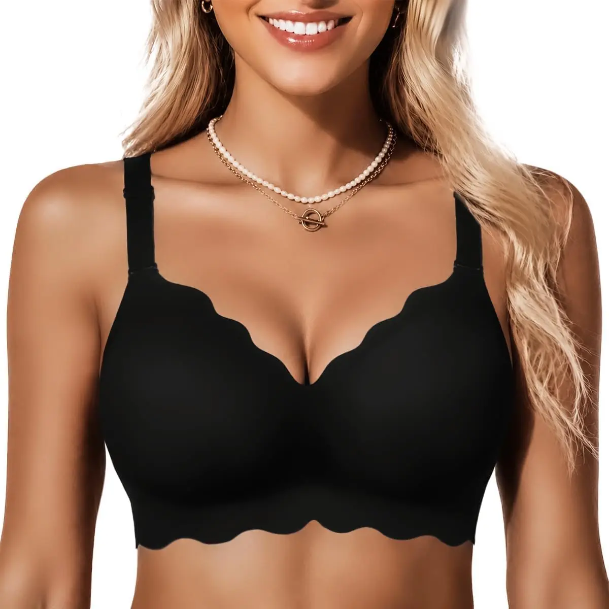 Women's Jelly Bras - Womenswear, No Underwire, Scalloped Push Up, Seamless, Soft Comfortable, Adjustable, Everyday Tshirt Bralettes